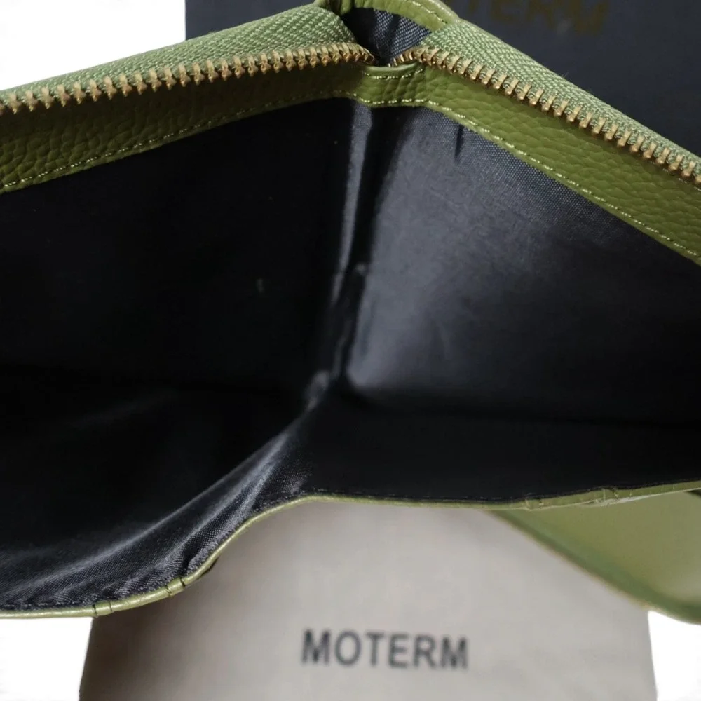 MOTERM Zip Around Planner Cover B6 Pebbled Leather Olive Green Folio